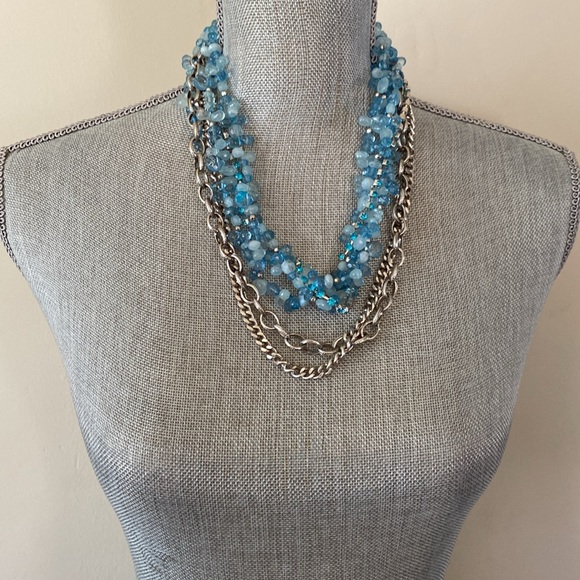 MULTI STRAND BLUE & SILVER-TONE BEADED NECKLACE - FASHION JEWELRY 🌟EUC🌟 - Picture 8 of 10